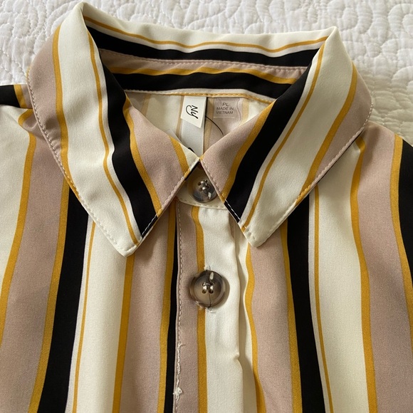 NY Collection Taupe and Navy Striped Long Sleeve Dress Business Casual, Classic - Picture 6 of 12